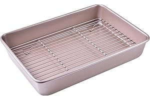 Bakeley 13-inch Baking Sheet Pan with Rack, Non-Stick Rectangular Deep Dish (1 Pan + 1 Rack), Oven-BBQ Bakeware for Oven Baki