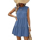 Acelitt Women's Summer Dresses 2026 Beach Casual Deep V Neck Loose Sundress Short Sleeve Mini Dress with Pockets(Size Down)