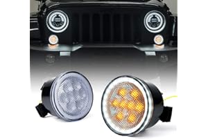 Xprite LED Turn Signal Lights with White Halo, Plug & Play Front Grille Parking Lights Compatible with 2007-2018 Jeep Wrangler JK JKU,Clear Lens