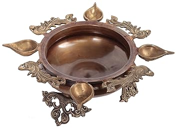 Aone India Brass Urli With Peacock Lamp Diya Diwali Lamp Diwali Puja Deepak Deepam Height 6 5 Amazon In Home Kitchen