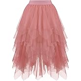Ammiko Tulle Skirts for Women Mesh Tutu Skirts Irregular Layered High Low Elastic Midi Skirt Puffy Fairy Halloween