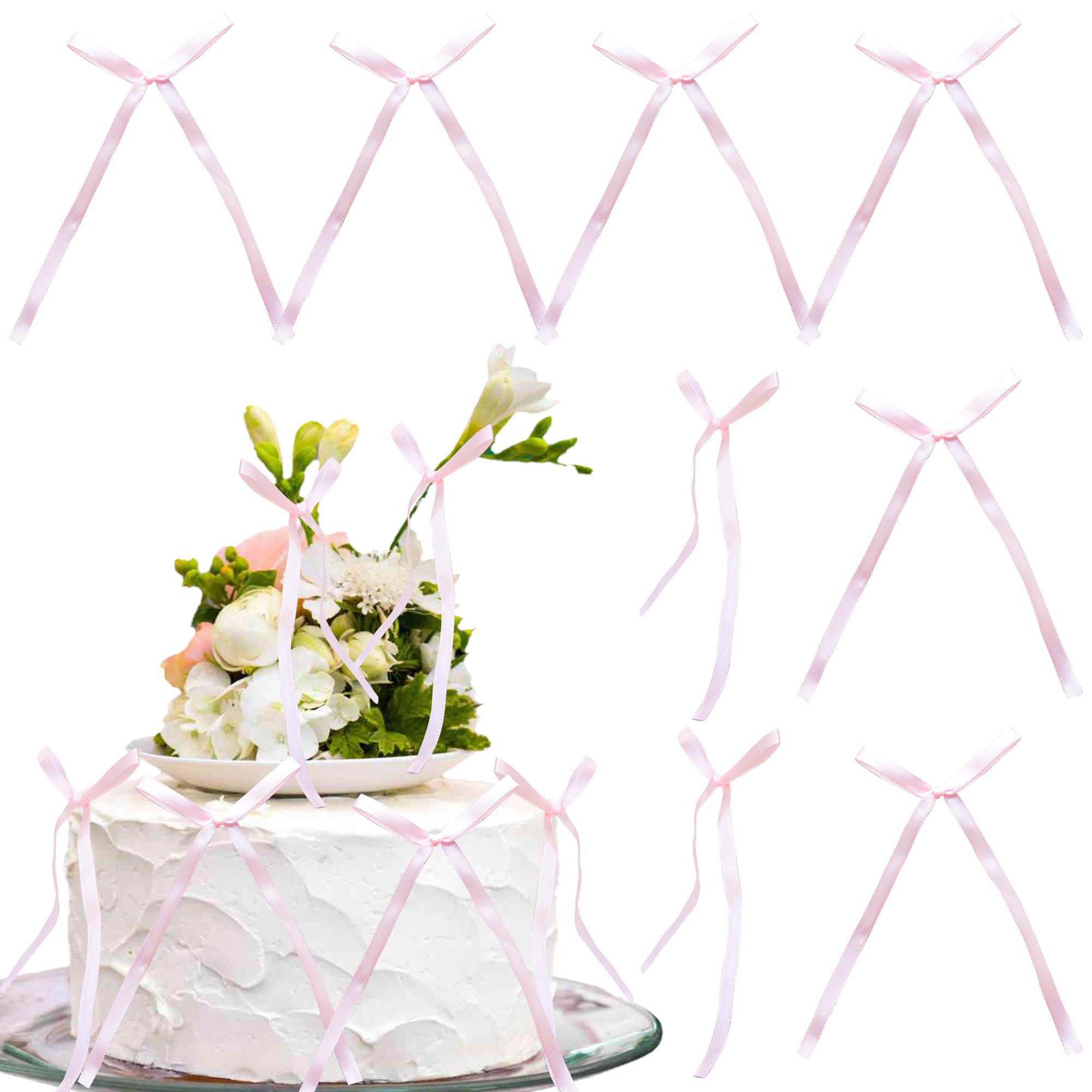 Photo 1 of Gyufise 30Pcs Bowknot Cake Toppers Bow Cake Decorations Picks Baby Shower Cake Decorations for Birthday Wedding Party Wedding Anniversary Party Supplies Light Pink
