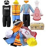 Jeowoqao Boy's Dress Up Costumes Set, Kids Role Play Set 11pcs Dress Up Trunk Pirate, Chef, Construction Worker, Policeman Costume For Kids Girls Toddler Age 3 4 5 6 Christmas Birthday Gift