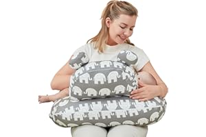 lasoftan Nursing Pillow for Breastfeeding, Breast Feeding Pillow for Mom Support, Adjustable Waist Strap and Removable Cotton Cover, Elephant