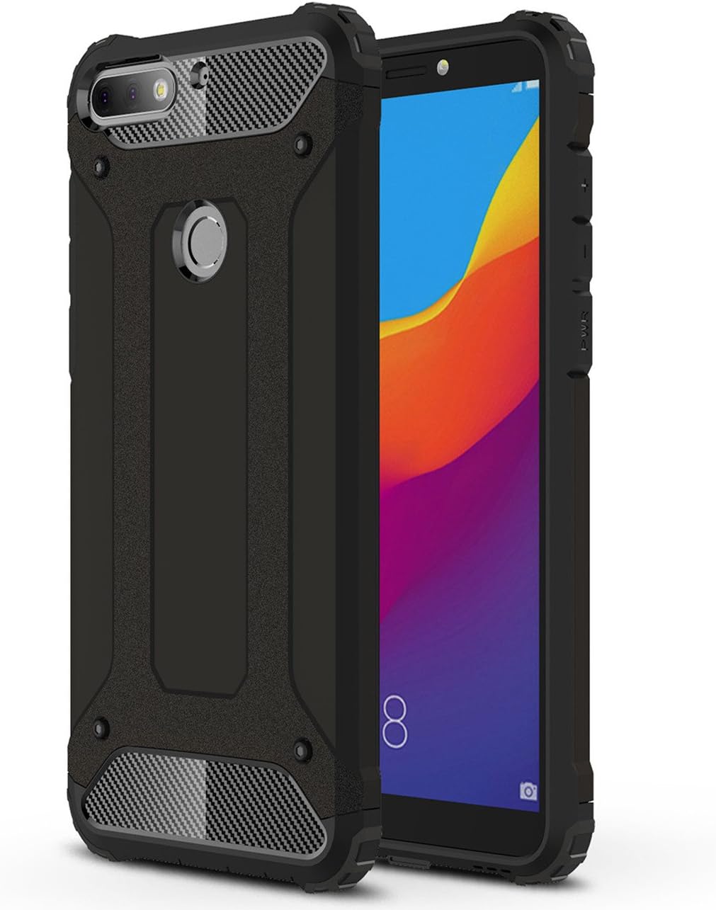 SPAK Honor 7C/Y7 Prime 2018 Case,PC + TPU Hybrid Armor Design Dual Layer Protective Shell Hard Back Cover Case for Honor 7C/Y7 Prime 2018 (Black)