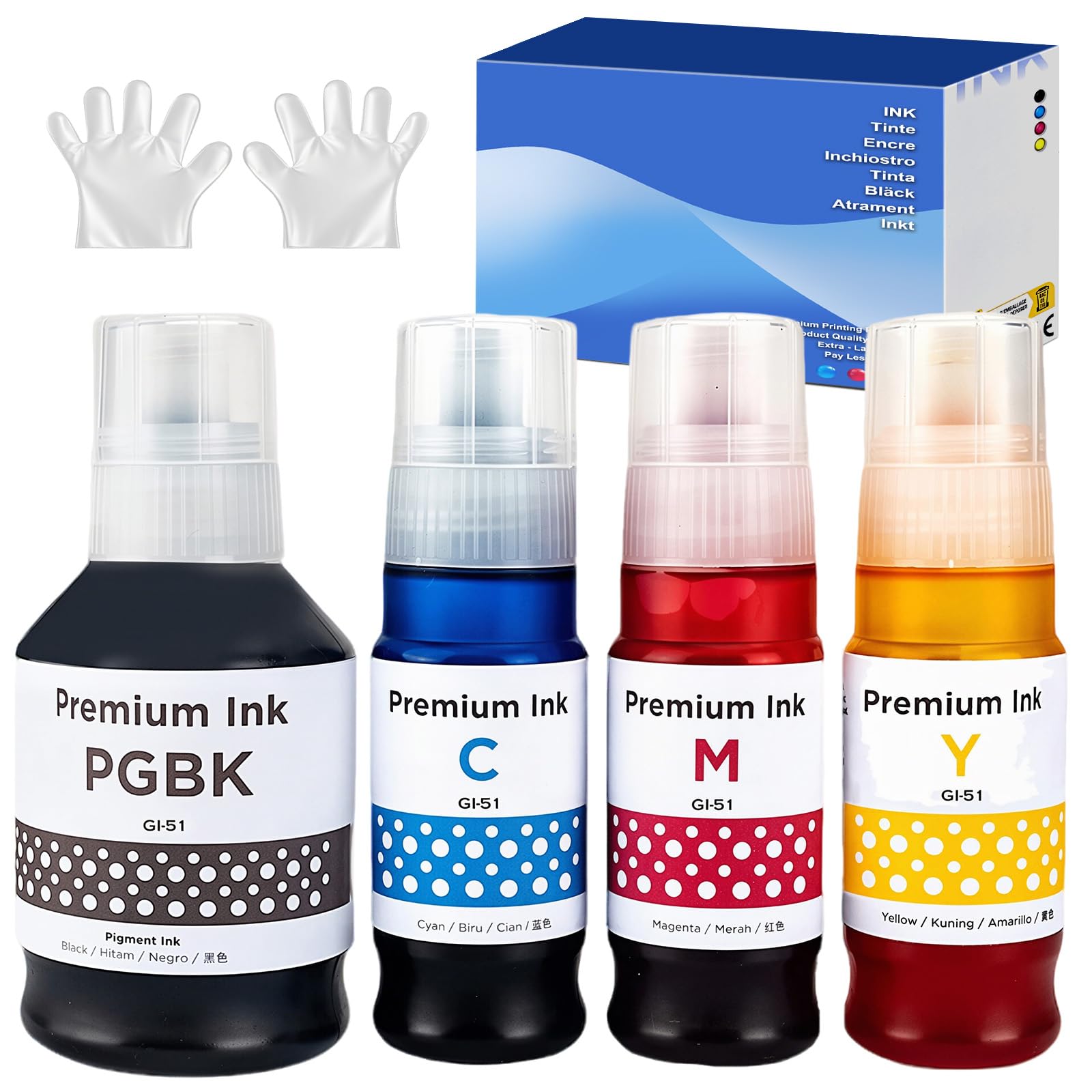 GI51 Ink Cartridges Compatible with Canon Pixma GI-51 Ink Bottle Multipack for Pixma G1520 G1530 G1560 G2520 G2560 G2570 G3520 G3560 G4570 G5050 G6050 G7050 GM2050 GM4050 (4-Pack BK/C/M/Y)