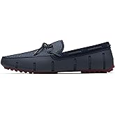 SWIMS Mens Deluxe Loafers, Braided Lace Shoes for Men, Casual Beach Loafer, Comfortable Summer Shoe, Stylish Lightweight Walking Footwear(Navy/Red,7)