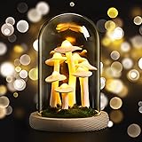 Mushroom Night Light Mushroom Lamp Mushroom Decor LED Light in Glass Dome Mushroom Lamp Glass Dome with Base for Home Decor W