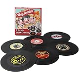 Coasters Set of 6 Colourful Retro Vinyl Record Disc Coaster for Drinks With Funny Labels - Desktop Protection Prevents Furniture Damage - Tabletop Drink Coasters