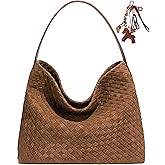 Suede Hobo Bags for Women Fall Woven Purse Slouchy Shoulder Crossbody Bag with Silk Scarf
