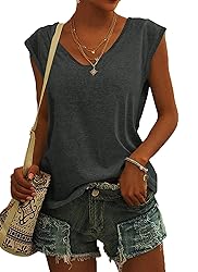 AUSELILY Womens Cap Sleeve T-Shirt Casual Loose Fit