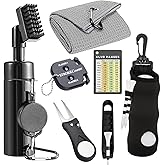 karamagic 7Pcs Golf Accessories Kit, Include Golf Club Cleaner Towel Ball Bag Divot Tool Score Counter Range Chart Card Tee Elevator