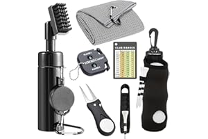 karamagic 7Pcs Golf Accessories Kit, Include Golf Club Cleaner Towel Ball Bag Divot Tool Score Counter Range Chart Card Tee Elevator