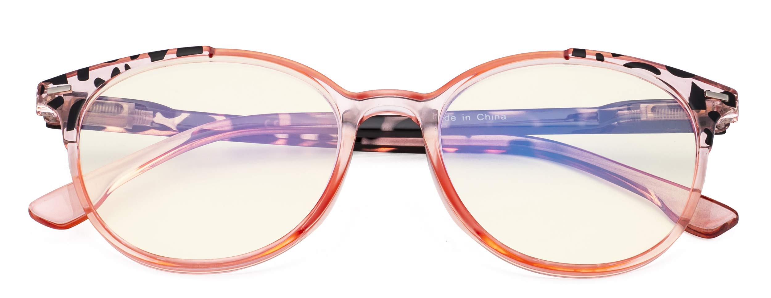 CessBlu Ladies Oversized Round Blue Light Filter Glasses for Women Reading Computer Readers Blocking UV Rays (Pink)