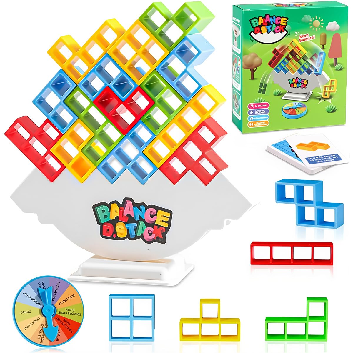 EduPlayte 64PCS Stack Game for Adult & Kids, Tetra Board Tower Games for Family Travel Party, family games, Team Toys Building Block