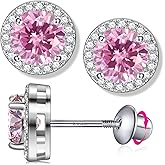 Birthstone Stud Earrings for Women with Screw Back 925 Sterling Silver Birthday Anniversary Christmas Earrings Jewelry for Wife Girlfriend Mom