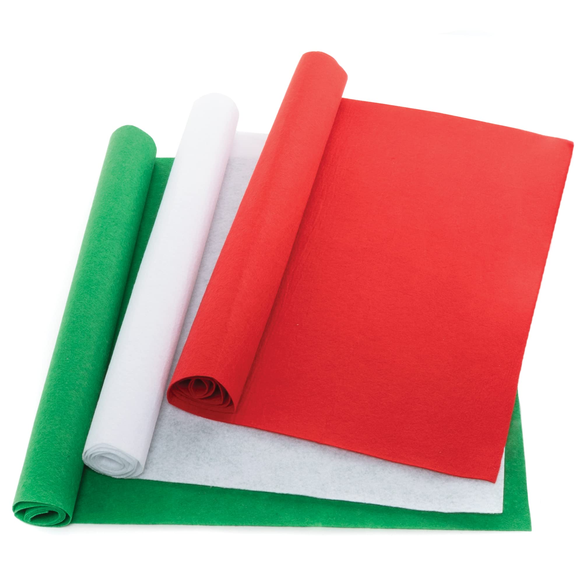 Baker Ross FE821 Christmas Coloured Felt Rolls - Pack of 3, Craft Supplies for Children, Felt Sheets for Arts and Crafts for Kids, Coloured