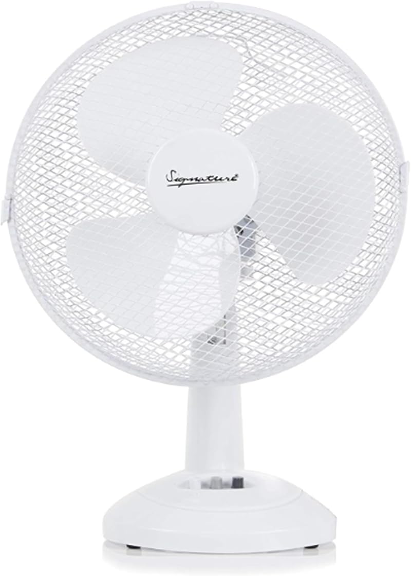 Signature 9in 2 Speed Desk Fan with Oscillation Adjustable Tilt White S40008