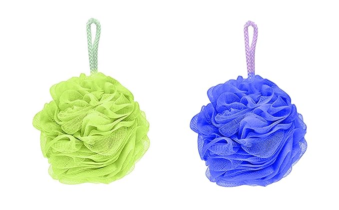 Majik Bathing Pouf Combo Of 2 Pcs For Girls And Boys For Daily Use Dust Cleaning Sponge Light Green Blue 20 Grams Pack Of 1