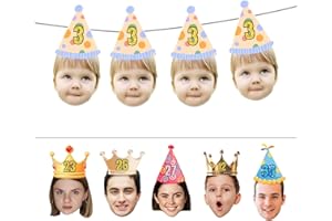 10pcs Custom Birthday Banner with Photo,Personalized Birthday Banner,Party Hat Face Bunting,Personalized Photo Party Decorati