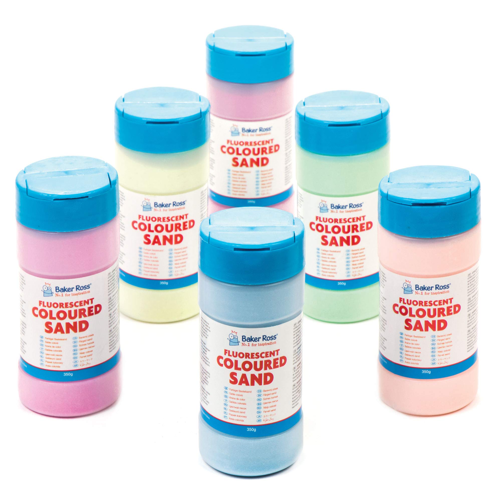 Baker Ross ET323 Fluorescent Coloured Sand (Pack of 6), Assorted