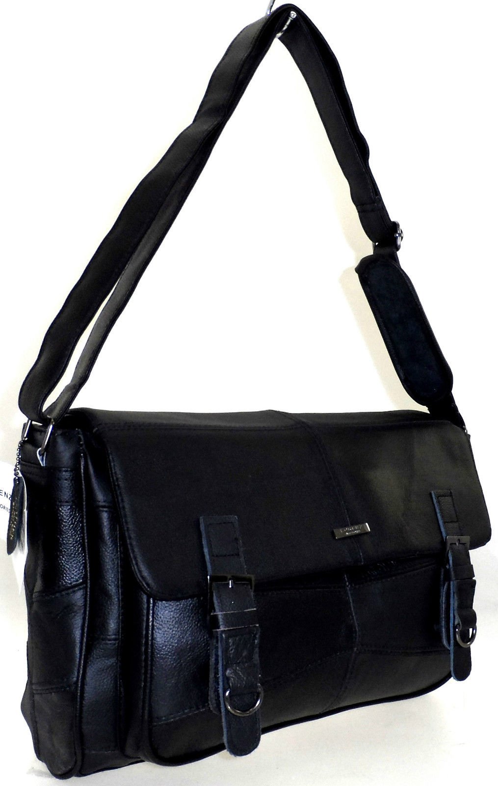 Ladies Soft Leather Satchel Handbag/Shoulder Bag with Adjustable Shoulder Strap (Black)