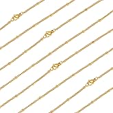 Loprome 16Pcs Gold Plated Stainless Steel Satellite Beaded Necklace Chains Link Cable Twisted Chains Bulk for Jewelry Making, 2mm