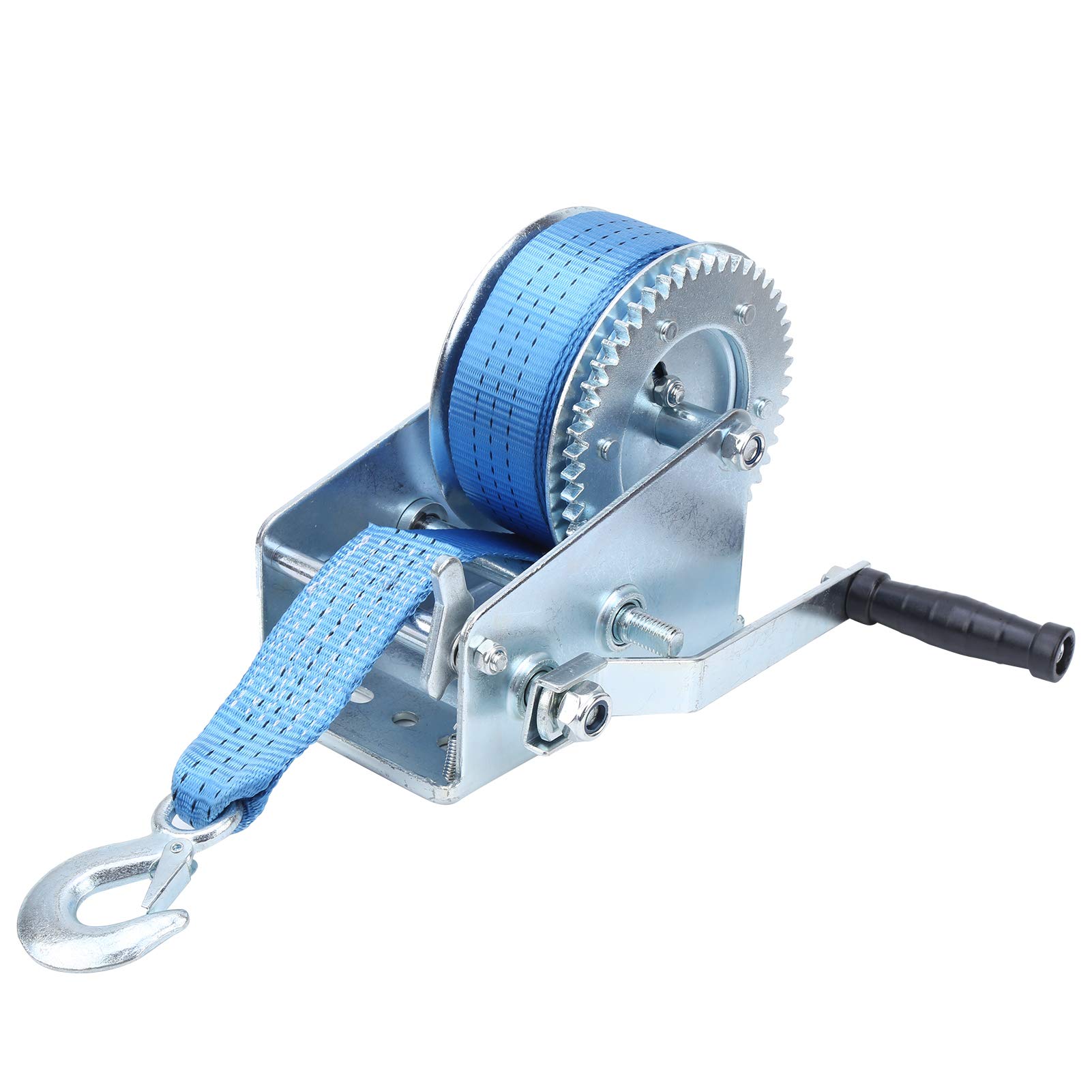 Boat Trailer Winch, 3200lbs Heavy Duty Portable Hand Winch with Hook & Blue Strap, Professional Carbon Steel Gear Hand Crank Winch for ATV, Boat, Trailer, Marine, SUV, UTV, RV, Yacht, Ship