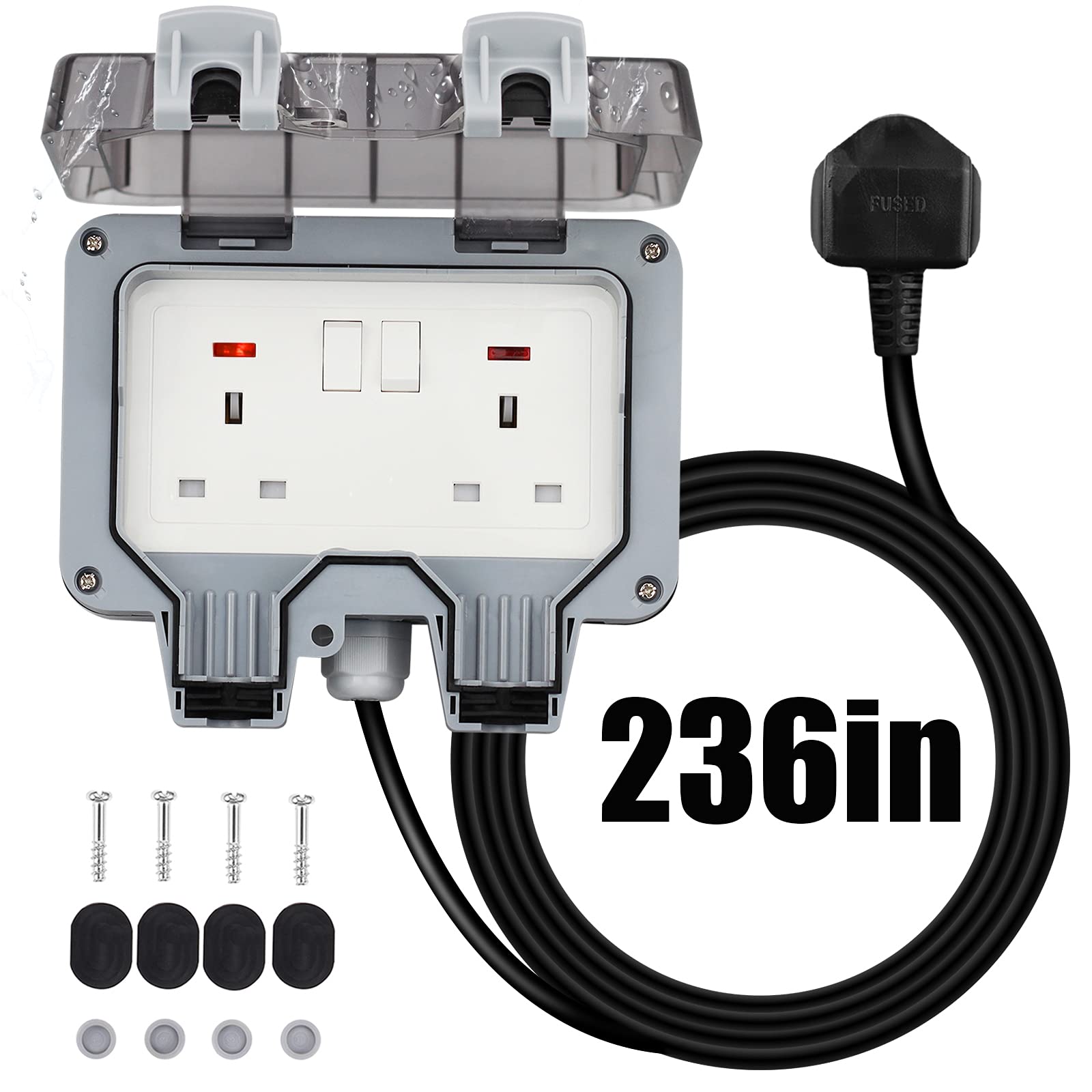 Waterproof Double Socket with 6M Extension Cable - Outdoor Weatherproof Socket with 13A IP66 Rating