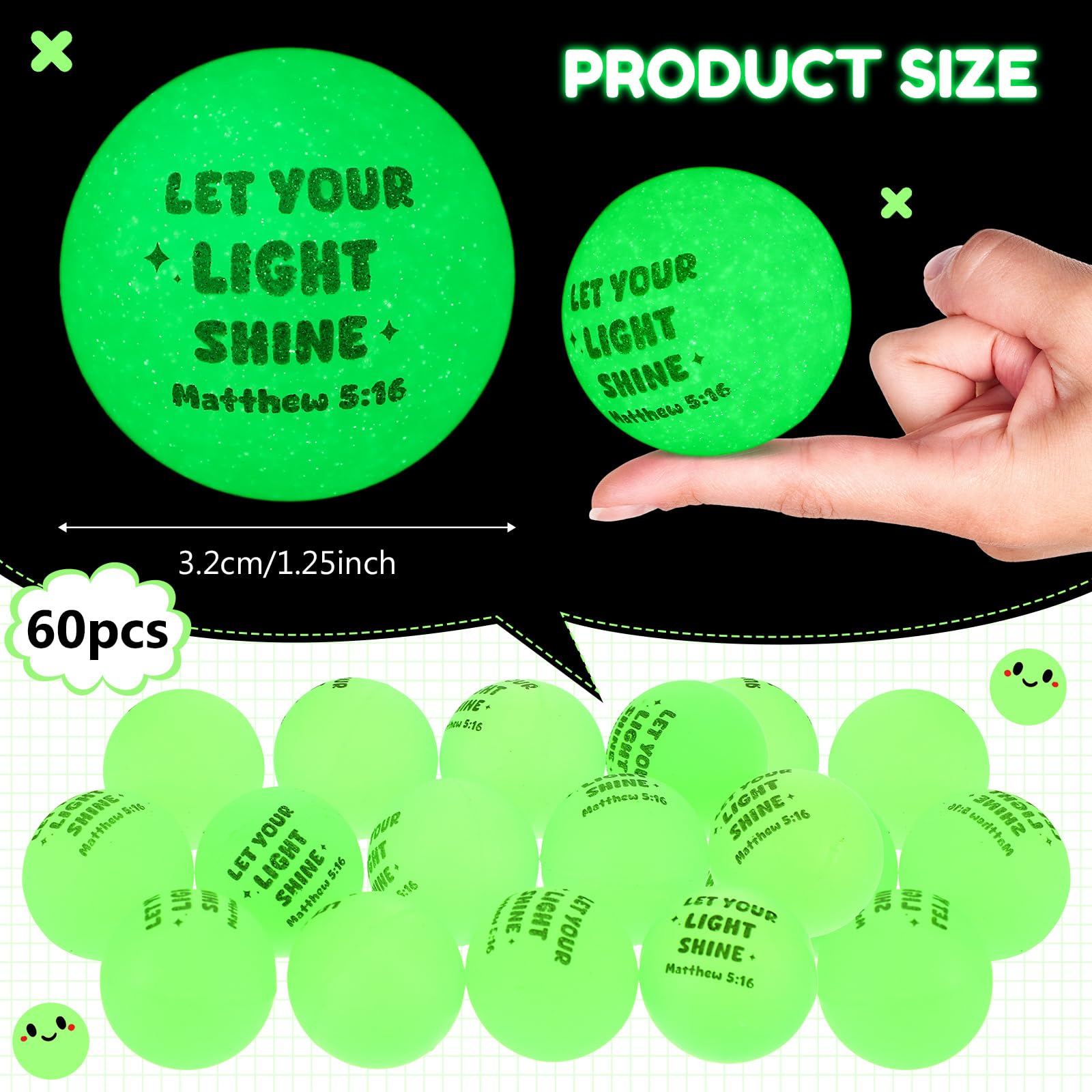 Christian Glow in The Dark Bouncy Balls Easter Jesus Bible Verse Rubber High Bouncing Balls Christian Party Favor Religious Classroom Gifts