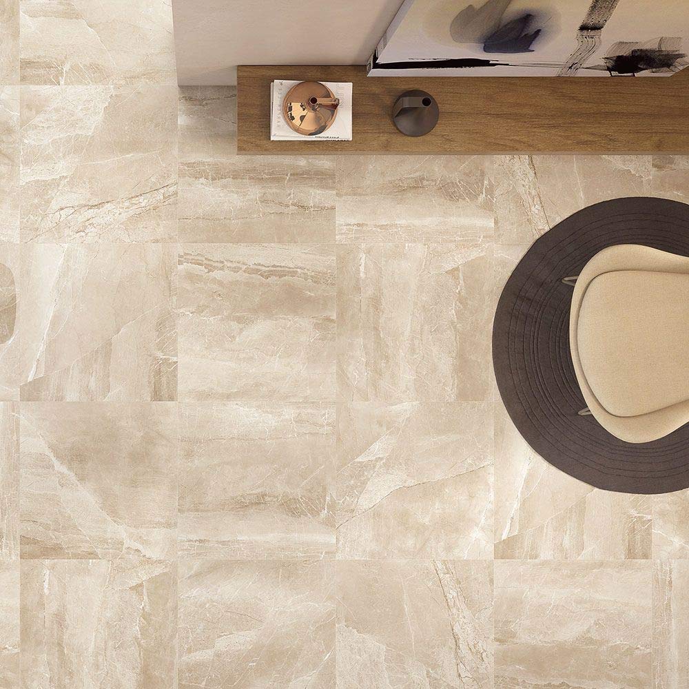 Cashmere Ivory Botticino Polished Marble Effect 60x60 Porcelain