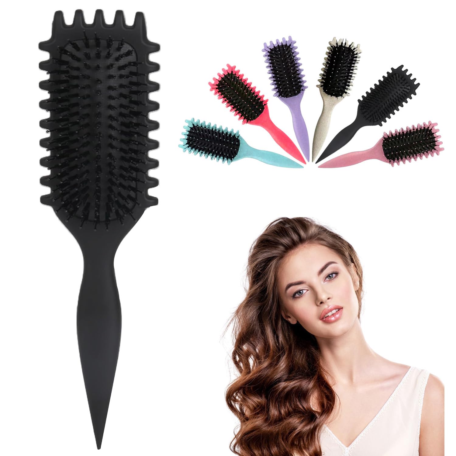 Curl Defining Brush New Curly Hair Products Premium Boar Bristle Curly Hair Brush for Perfectly Shaped and Defined Curls Detangling (Black)