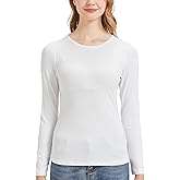 netdraw Women's Buttery Soft Ribbed Bamboo Viscose Long Sleeve T-Shirt Crew Neck Casual Tops Fitted Thermal Undershirt