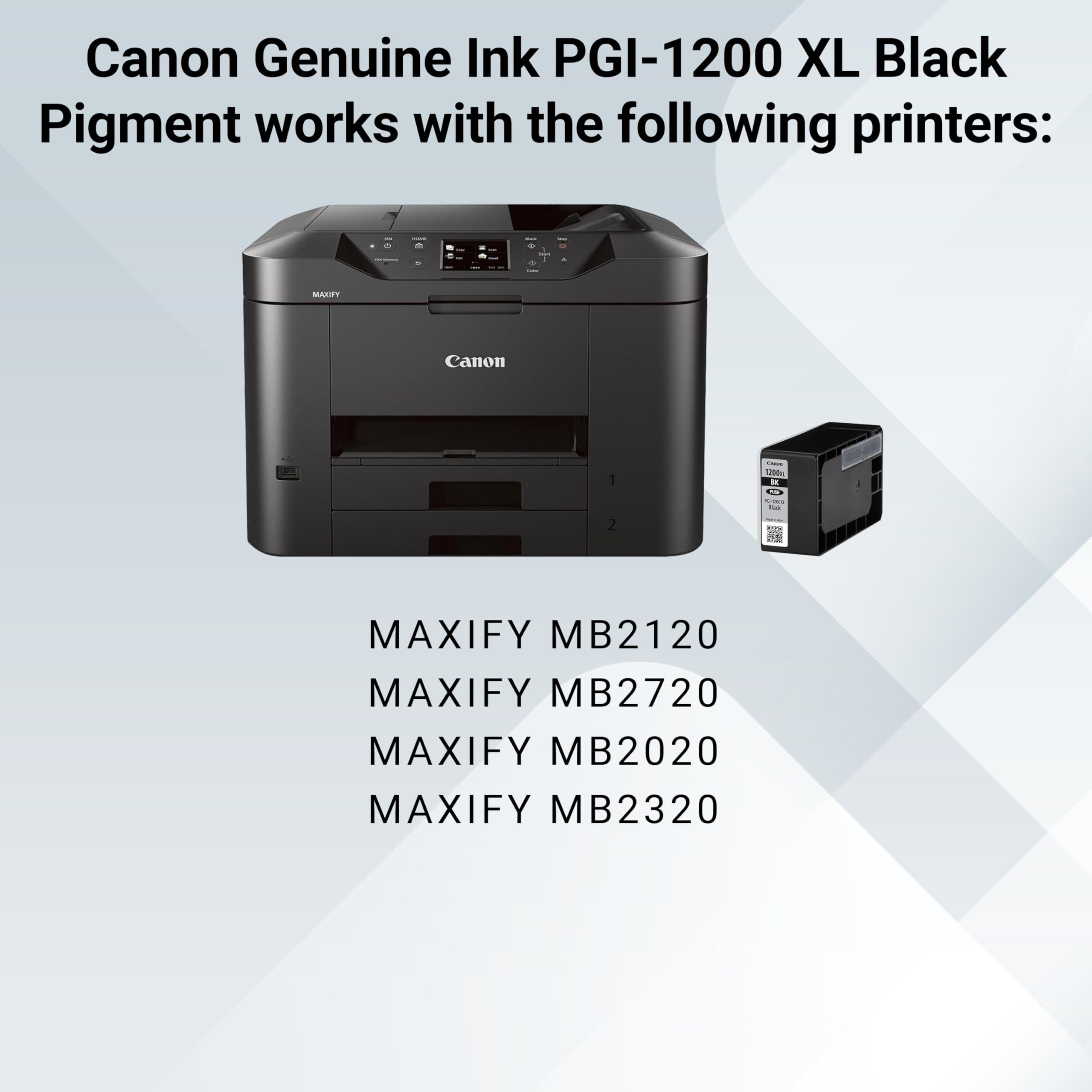 Canon PGI-1200XL Genuine Pigment Black Ink Tank, Compatible with MB2120, MB2720, B2020, MB2320 (Optional) Printers