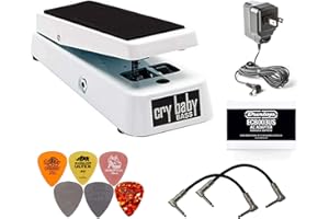 MXR Dunlop 105Q Cry Baby Bass Wah Bundle w/ 2 Patch Cables, ECB-003 9V Adapter, and 6 Assorted Dunlop Picks