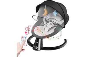 UUOEEBB Baby Swing for Infants, Portable Electric Baby Rocker Bluetooth Support with 5 Swing Speed 10 Lullabies, Remote Control/Touch Panel - Infant Swing for Indoor and Outdoor Use, Black