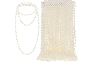 Inbagi 200 Pcs Ivory Pearl Bead Necklaces Bulk 1920s Party Decorations Wedding 7 mm 31 Inch Faux Pearl Strand Necklace Pearl 