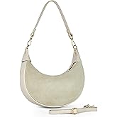 Italian Genuine Suede Shoulder Bag for Women, Crescent Saddle Style with Short & Long Straps | Mixed Leather Purse