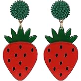 3D Acrylic Fruit Earrings For Women Orange Lemon Strawberry Dangle Drop Earrings Summer Fun Earrings Holliday Beach Vacation Jewelry (Strawberry)
