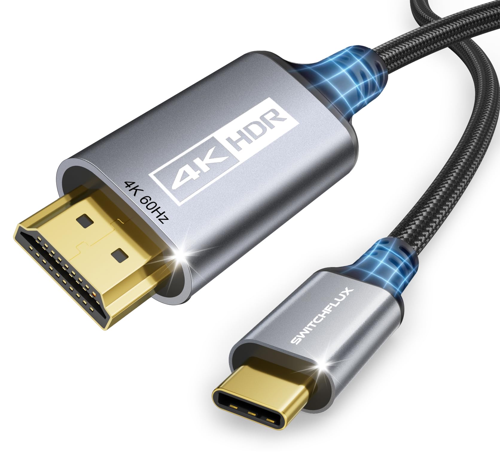 Photo 1 of SWITCHFLUX USB-C to HDMI Cable 6Ft [4K@60Hz] High-Speed USB Type C to HDMI 2.0 Braided Cord (Thunderbolt 3/4 Compatible) for iPhone 15 Series, MacBook Pro/Air, iPad Pro, Galaxy S8 to S23