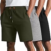 Neer 3 Pack Men's Gym Athletic Drawstring Shorts, Elastic Waist Casual Beach Workout Running Shorts with Pockets Summer Wear