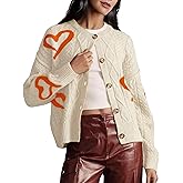InterNos Women's Graphic Cable Knit Cardigans Sweater Vintage Open Front Crew Neck Long Sleeves Knitwear