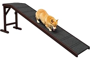 PawHut Pet Ramp Bed Steps for Dogs Cats Non-Slip Carpet Top Platform Pine Wood 74" L x 16" W x 25" H Brown
