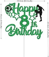 Gidobo 8th Birthday Cake Toppers Green Glitter Soccer Theme view 2