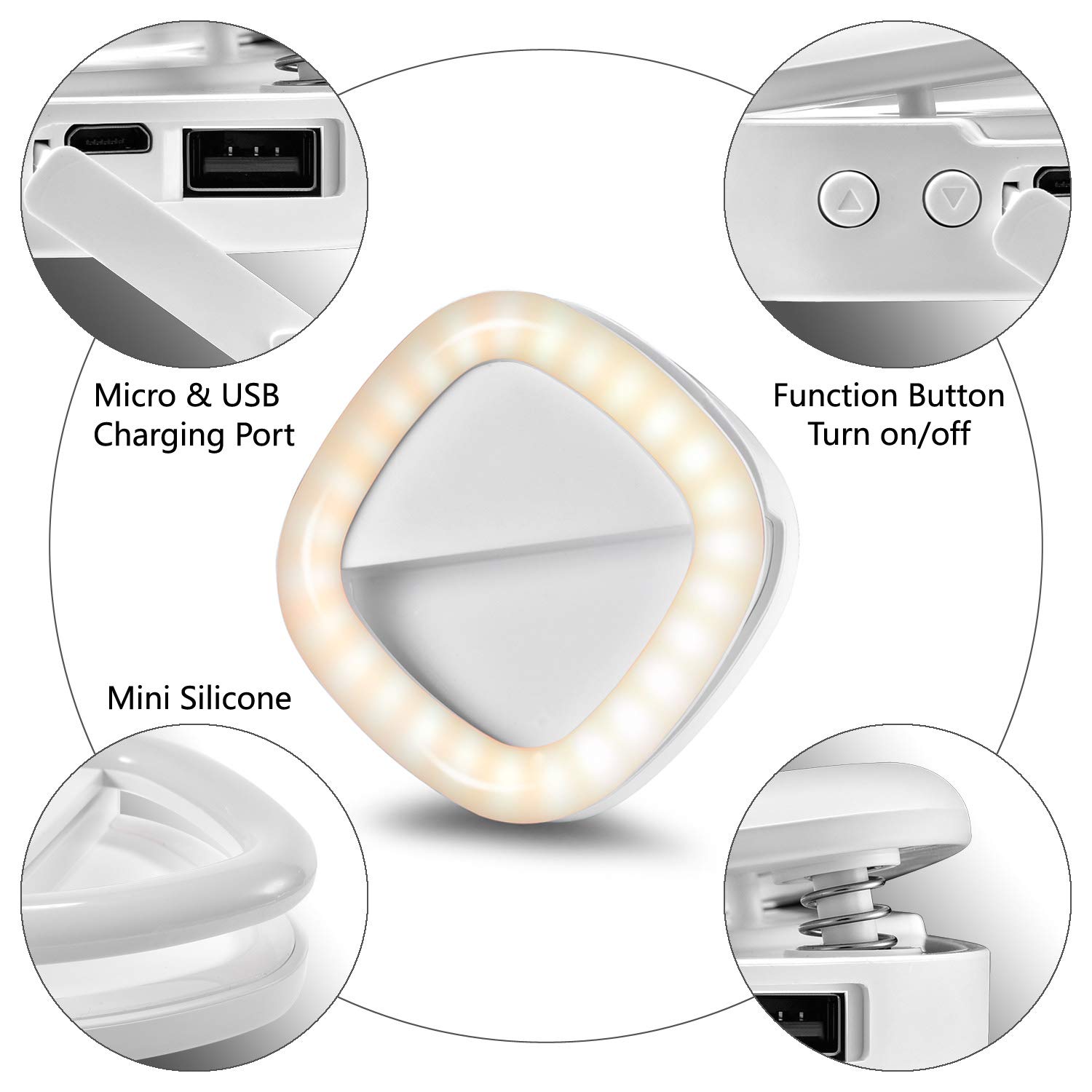 Selfie Ring Light, Solarxia Rechargeable Selfie Lights with Makeup Mirror [52 LED Bulbs][3-Light Mode][9-Level Brightness] for iPhone iPad MacBook Laptop Android Camera(White)