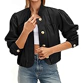 Tankaneo Womens Faux Suede Bomber Jackets Casual Cropped Stand Collar Coats Vintage Button Down Shackets