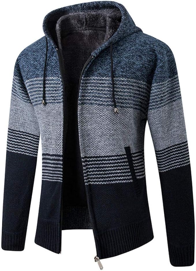 Men S Sweater Coat 2020 Autumn Winter Thick Warm Hooded Stripe Wool Sweater Cardigan Jumpers