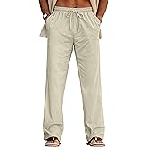 Sailwind Men's Casual Linen Pants Beach Summer Drawstring Elastic Waist Lightweight Pants