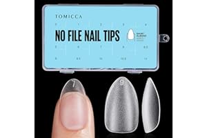 TOMICCA Short Pointed Almond Nail Tips 450Pcs Soft Gel x Nails, 15 Sizes of Pre Buffed Short Almond False Nails, Full Cover Double Sided Matte Short Nails for Nail Extensions Press on Gelly Nail