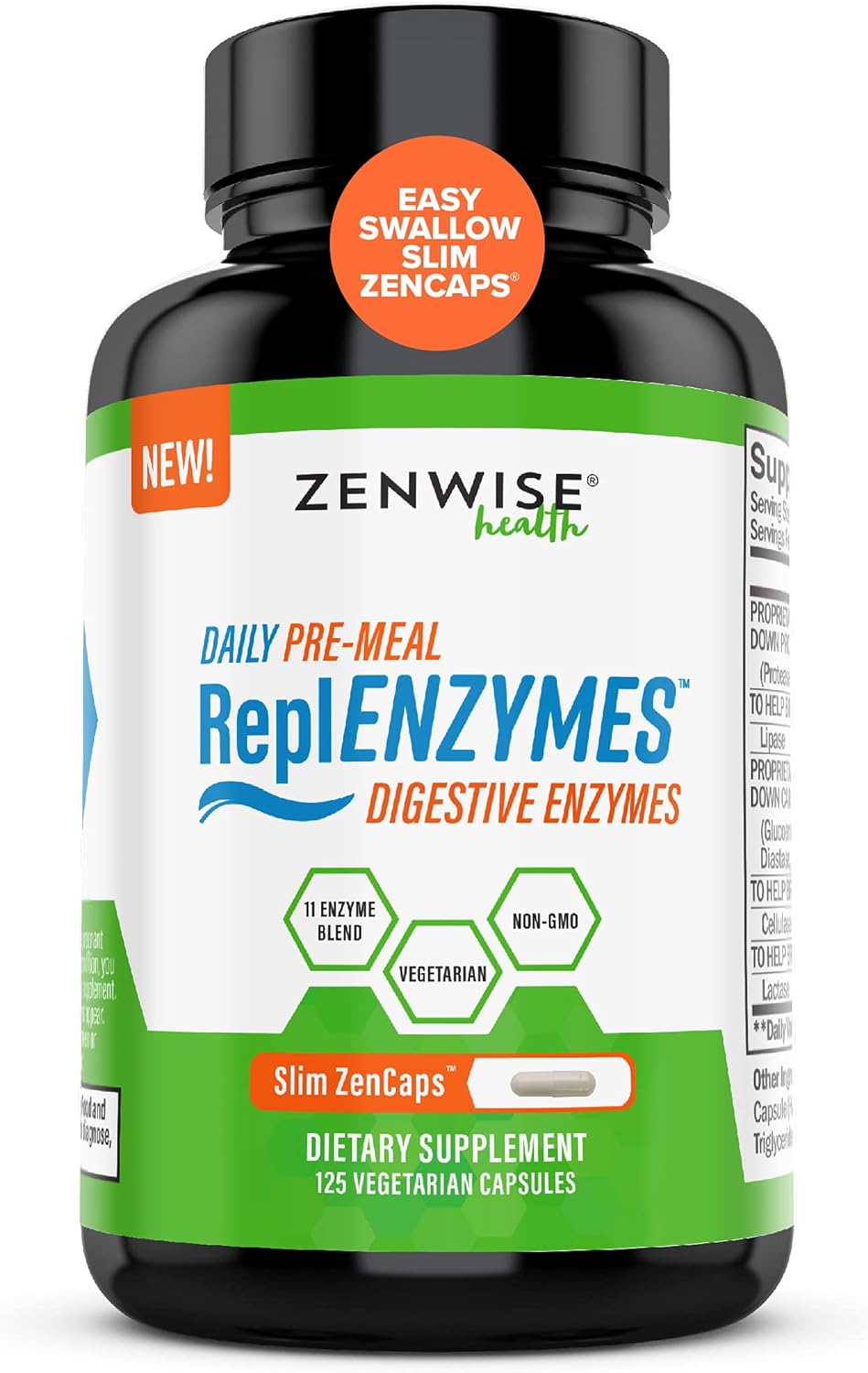 Zenwise Daily Digestive Enzymes - Support to Conquer Tough Foods - Gut Health Supplement with Bromelain, Lactase, Amylase & Lipase for Digestion - Certified Vegetarian -125 Slim Capsules